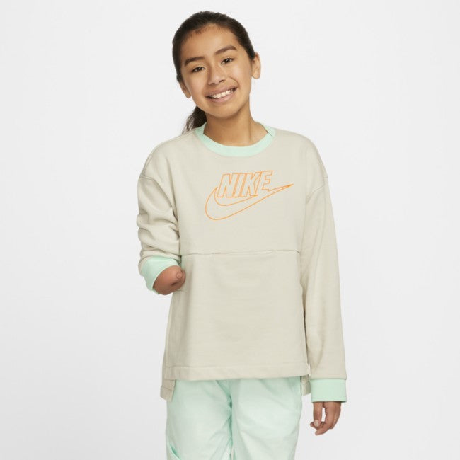 Nike Coquette Sweatshirt Girls  Tan Crew Neck Long Sleeve Pullover GBO269