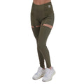 Olive two-in-one rib tights with shorts lining and adidas logo at waist