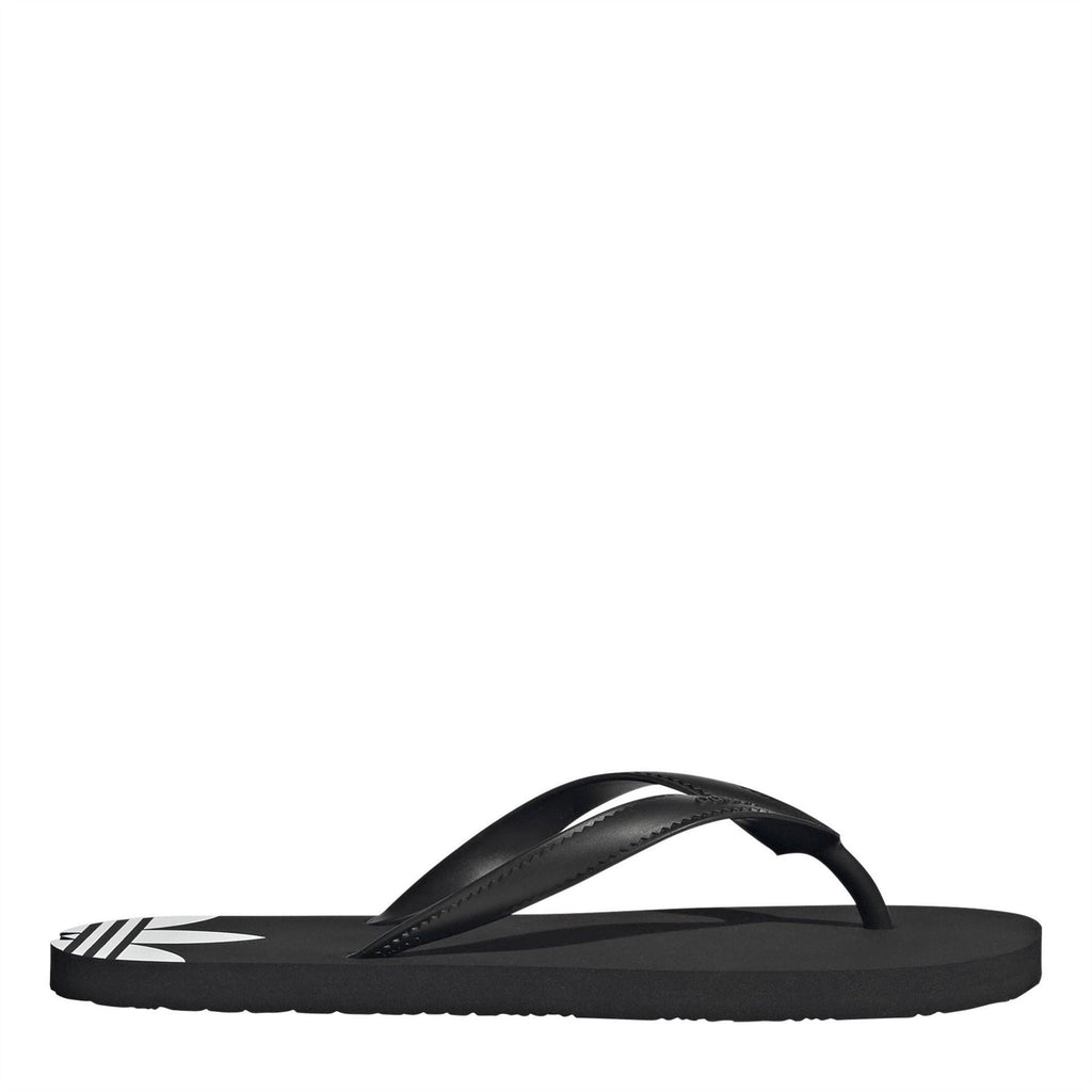 Core Black flip-flop sandals with contoured sole and adidas three-stripe graphic