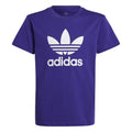 Purple crew neck short-sleeve jersey T-shirt with white adidas trefoil logo print