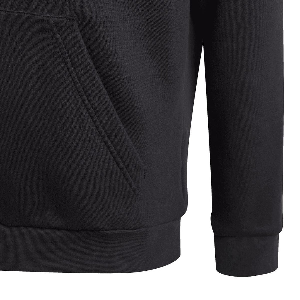 Black junior hoodie with kangaroo pocket and ribbed sleeve cuff