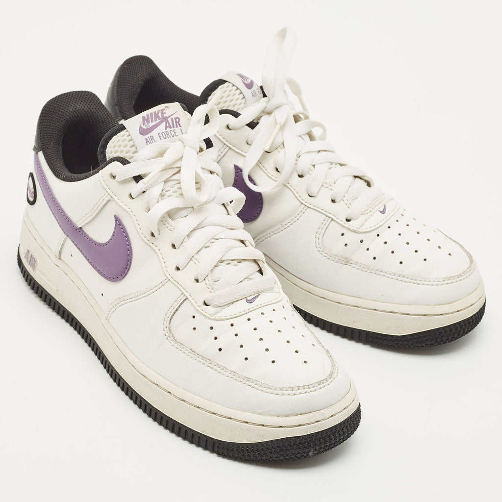 Nike White/purple Leather Air Force 1 Low Hoops White Canyon Purple Sneakers