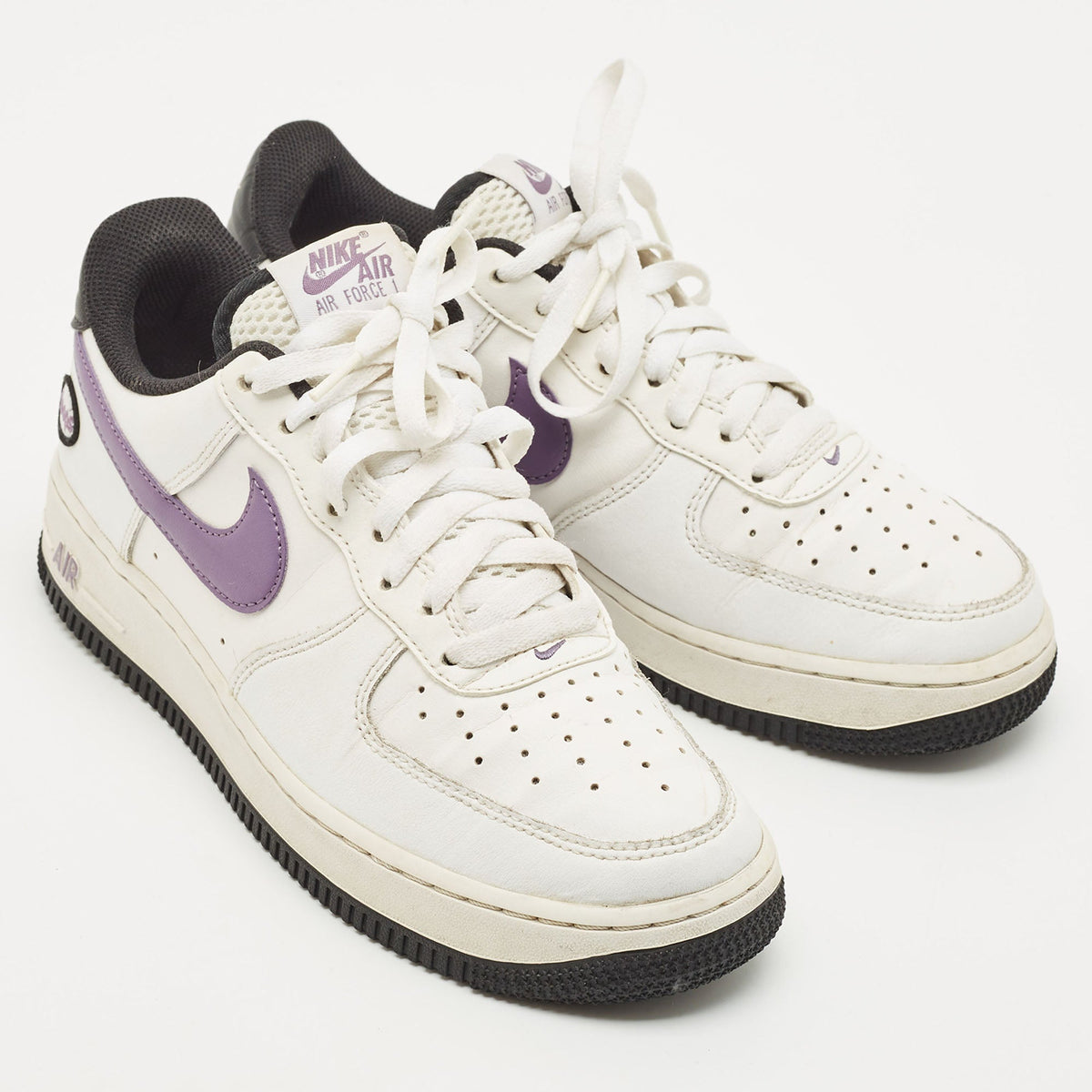 Nike White/purple Leather Air Force 1 Low Hoops White Canyon Purple Sneakers