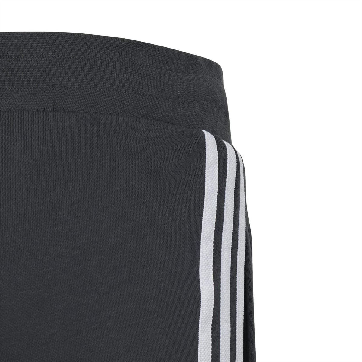 Dark grey joggers with three white side stripe detail