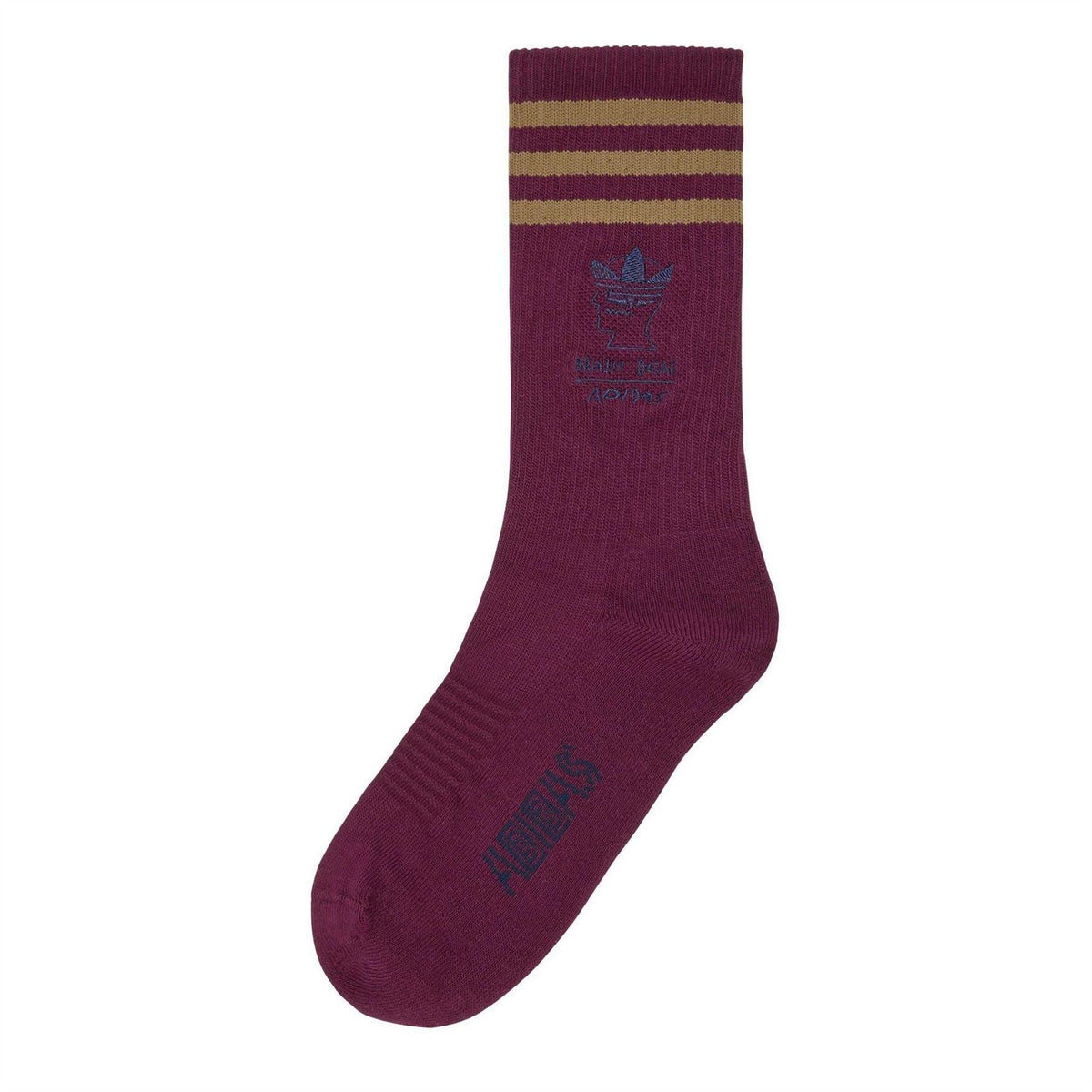 adidas Originals x Brain Dead crew socks in maroon with striped cuff and logo