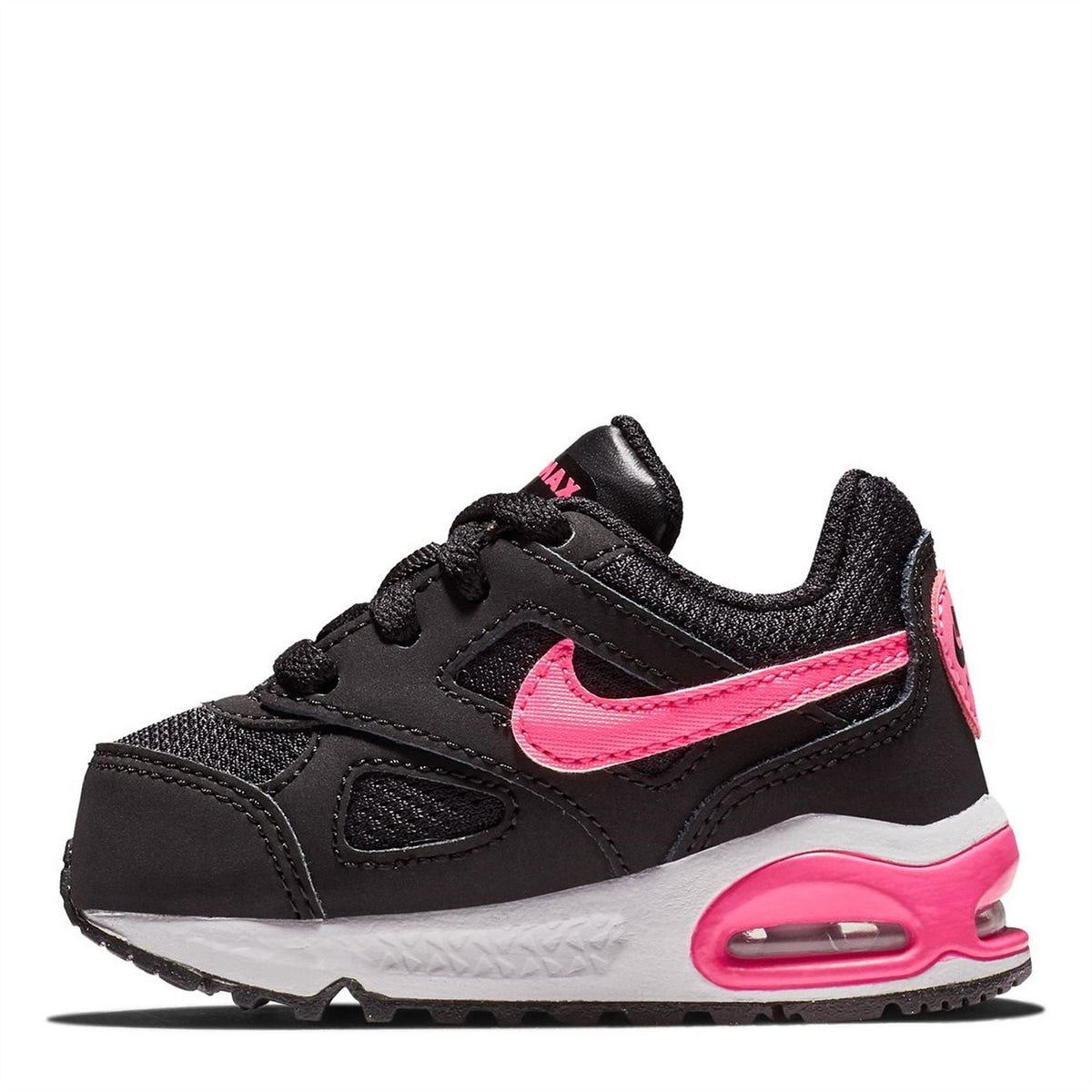 Infant Nike Air Max Ivo shoes, black with bright pink accents and air unit