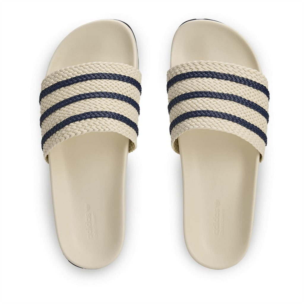 Adilette slides with braided striped strap, Wonder White