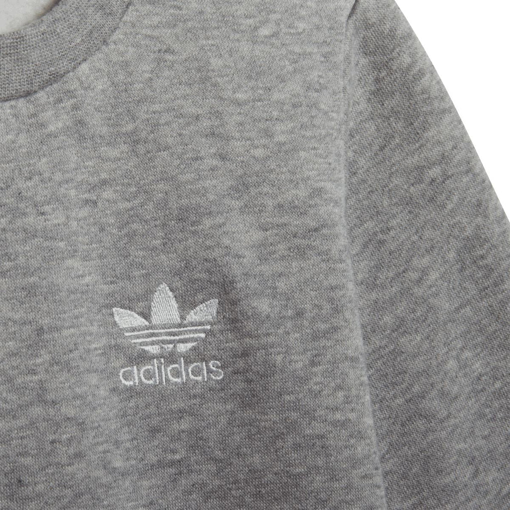 Grey infant sweatshirt chest adidas trefoil logo.