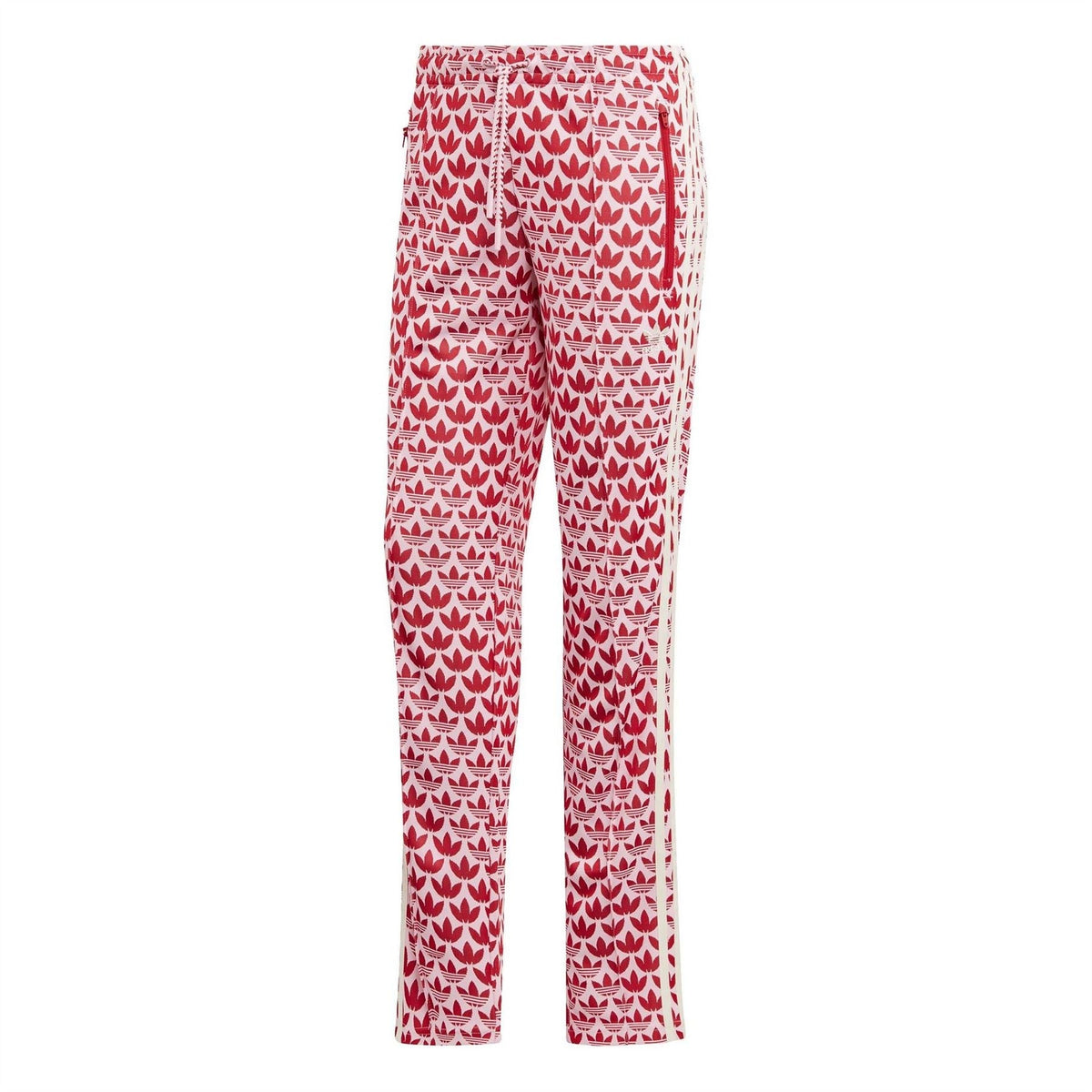 adidas Originals track pants with all-over red logo print, tapered legs