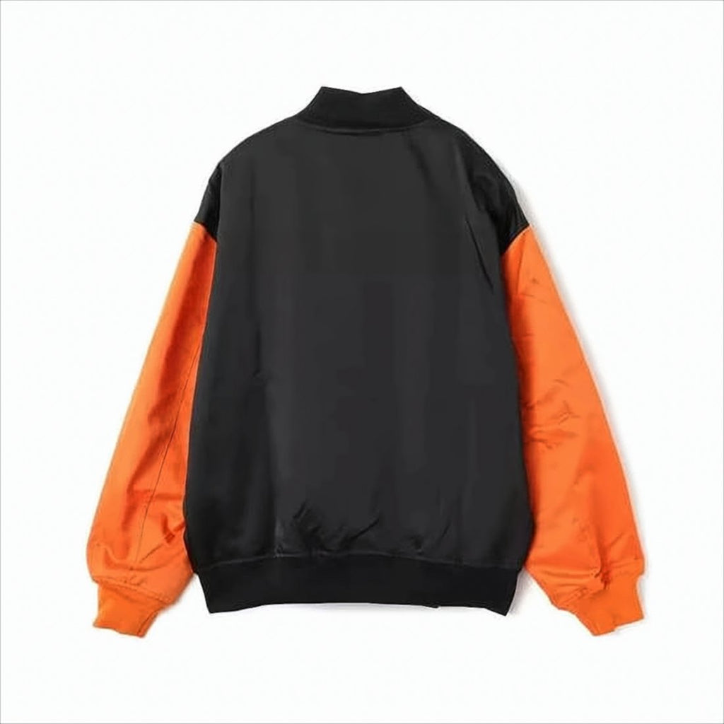 Black Bomber Jacket with Bold Orange Sleeves