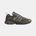 Cushion STFM trainers in olive-brown with gray stripes and lace-up closure