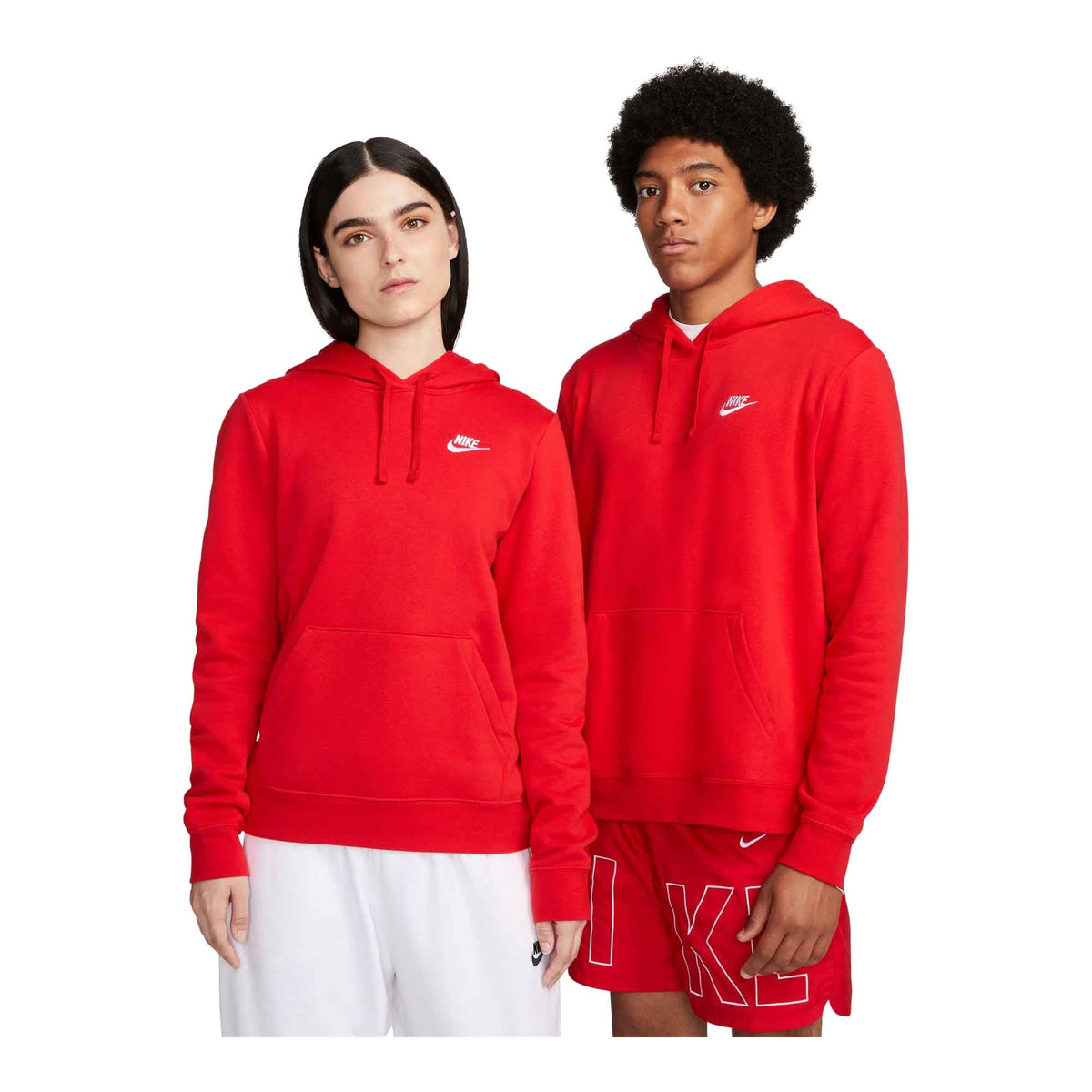WOMENS NIKE SPORTSWEAR CLUB FLEECE PULLOVER HOODIE_UNIVERSITY RED/WHITE