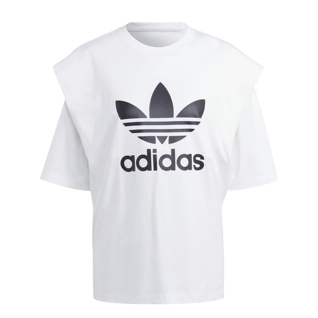White adidas Originals T-shirt with large black trefoil logo graphic on chest