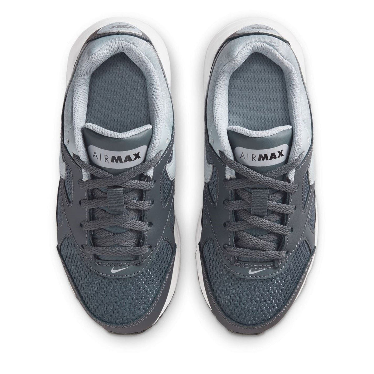 Boys’ trainers showing top laces and tongue with “AIRMAX” label in gray