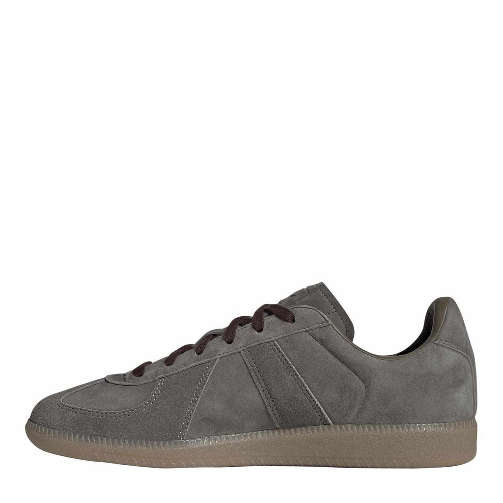 Charcoal gray adidas sneakers with lace-up front and textured gum sole