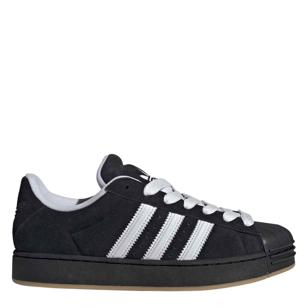 adidas Originals Superstar sneakers in black with white triple stripes and gum sole