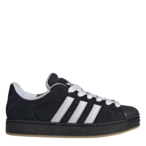 adidas Originals Superstar sneakers in black with white triple stripes and gum sole