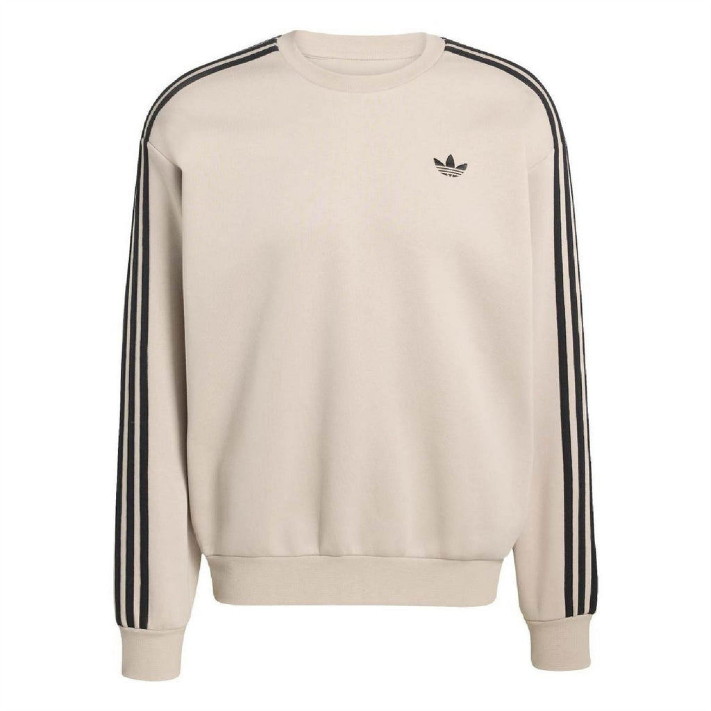 adidas oversized crewneck sweatshirt in stone khaki with black 3-stripe sleeves