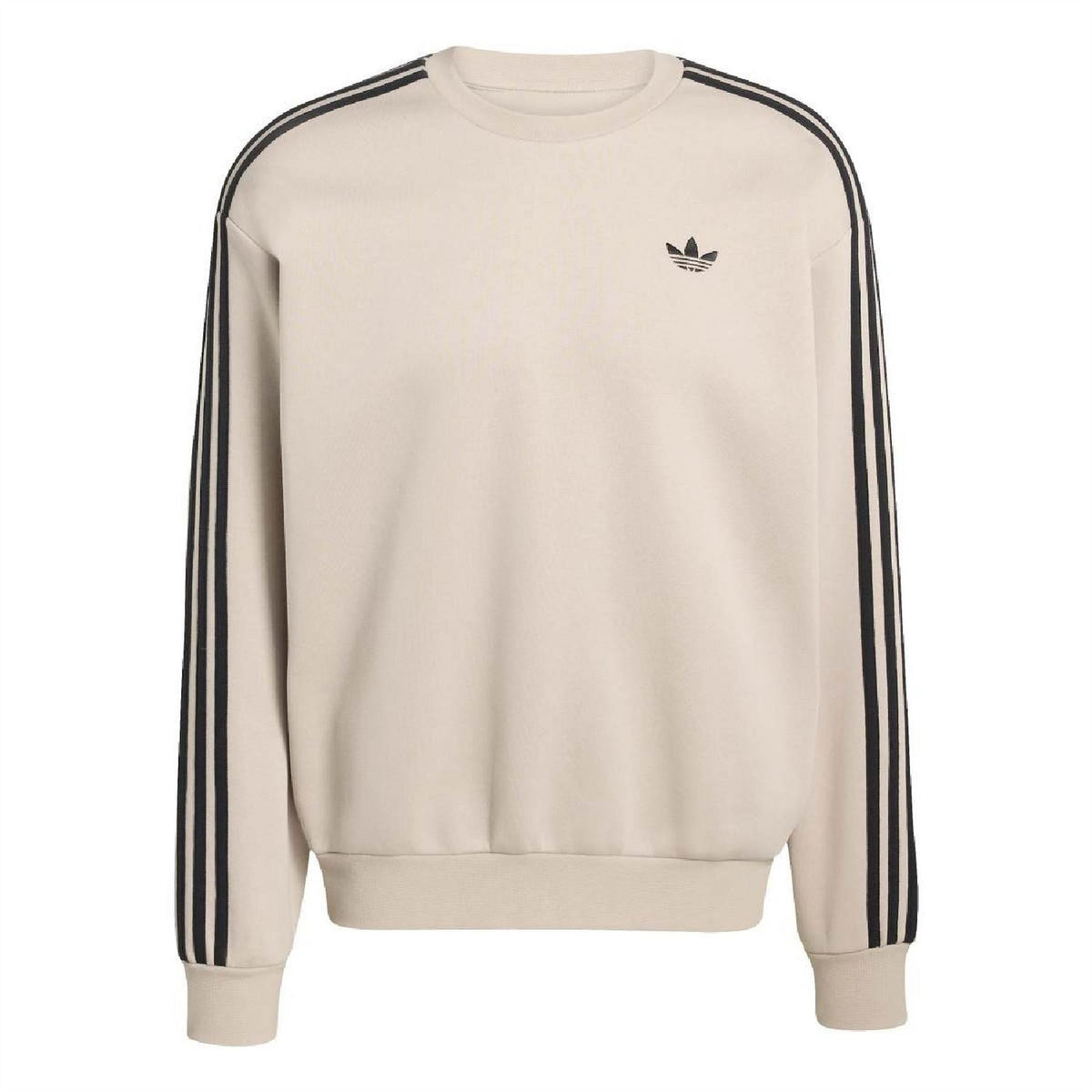 adidas oversized crewneck sweatshirt in stone khaki with black 3-stripe sleeves