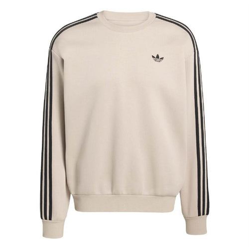 adidas oversized crewneck sweatshirt in stone khaki with black 3-stripe sleeves