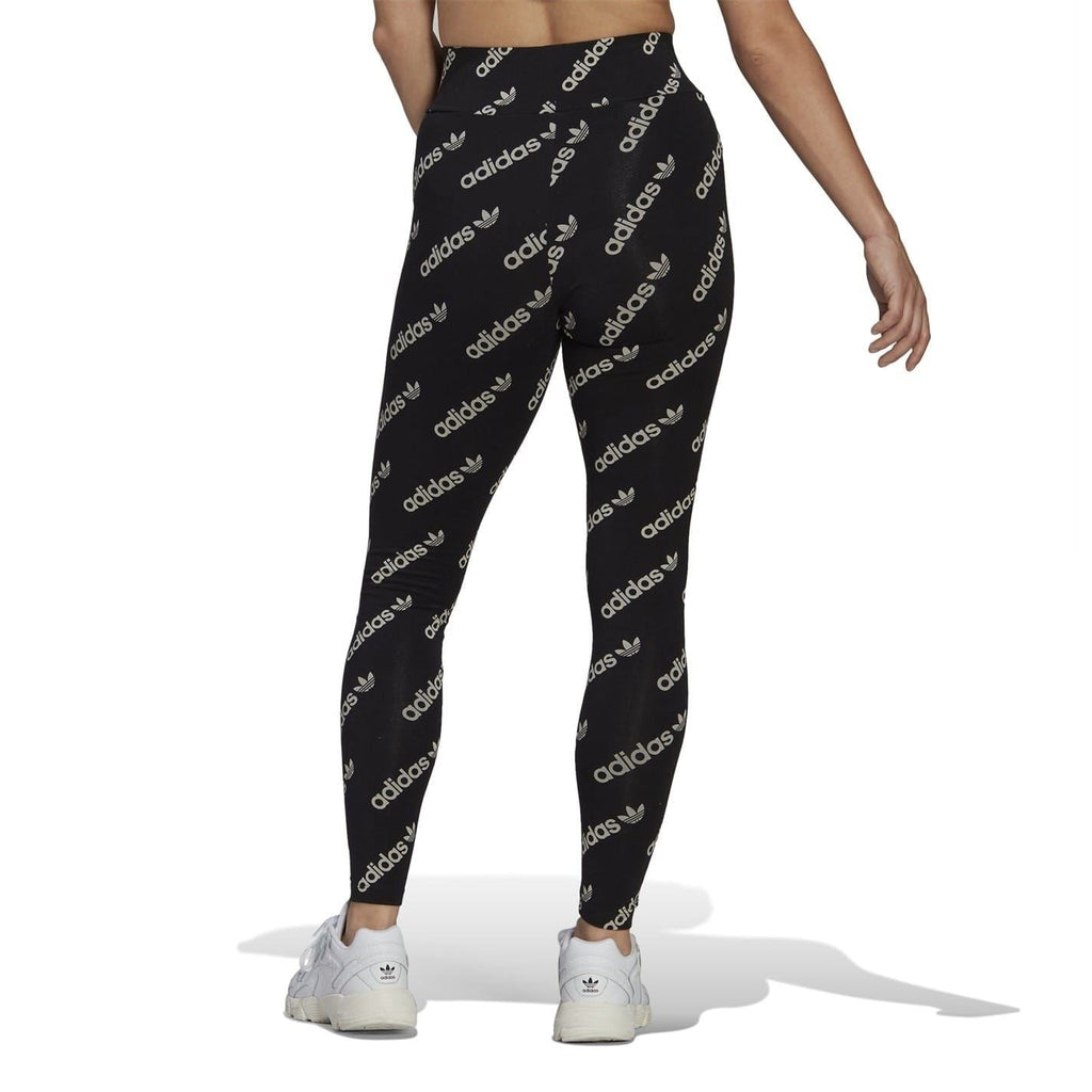 Black adidas logo leggings with all-over print and slim tapered leg fit
