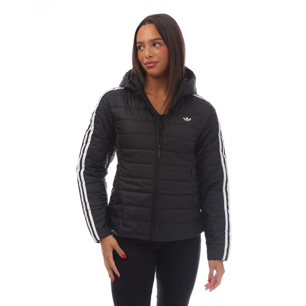 adidas Originals hooded slim jacket in black, featuring a stylish design with a front zipper and adjustable hood for casual wear