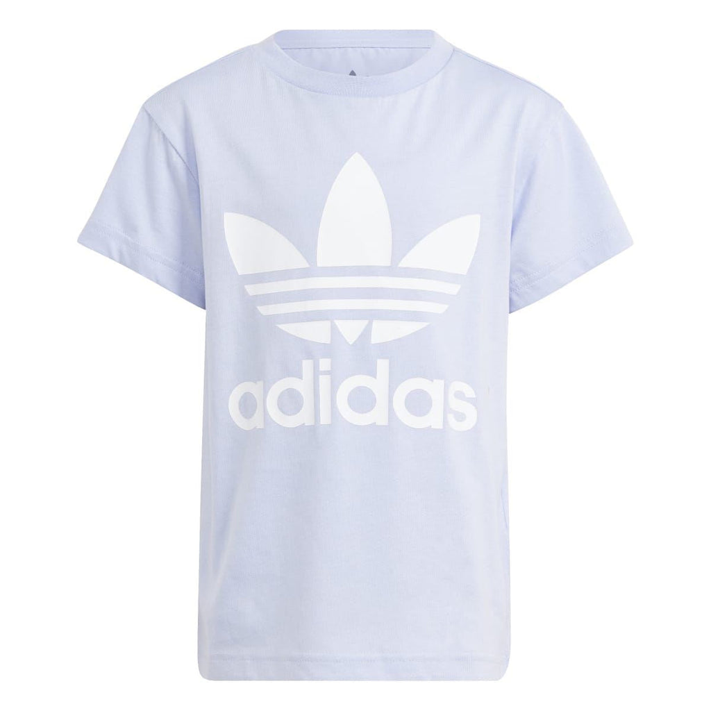 Kids light lavender adidas Trefoil graphic t-shirt with crew neck and short sleeves