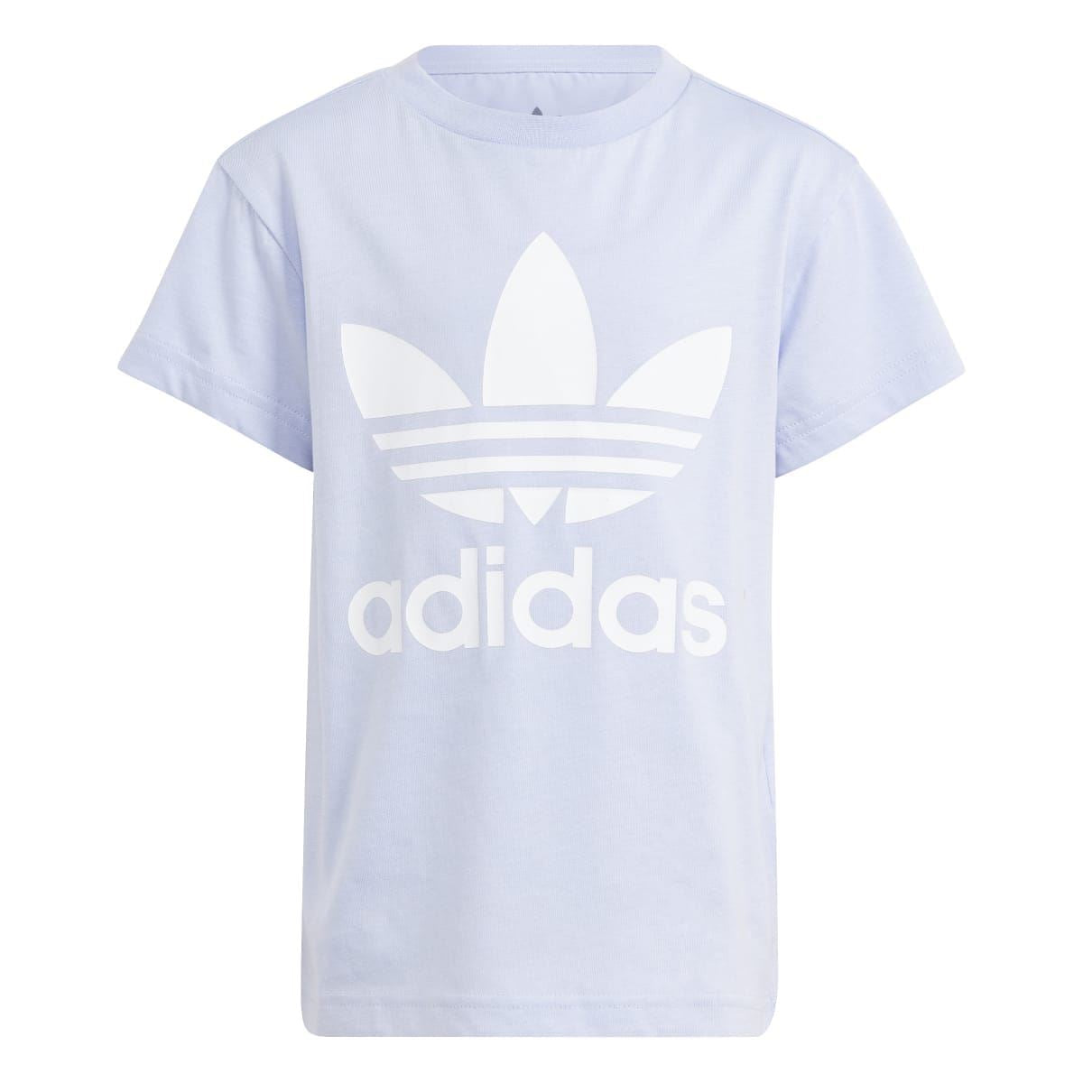 Kids light lavender adidas Trefoil graphic t-shirt with crew neck and short sleeves