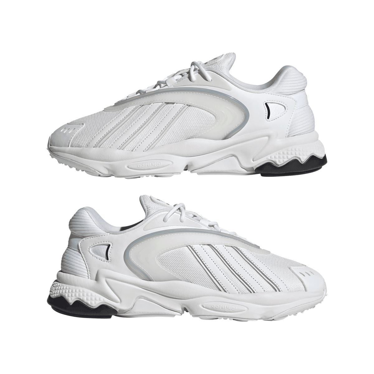 Set of white adidas Originals Oztral trainers, lace-up front with chunky white sole