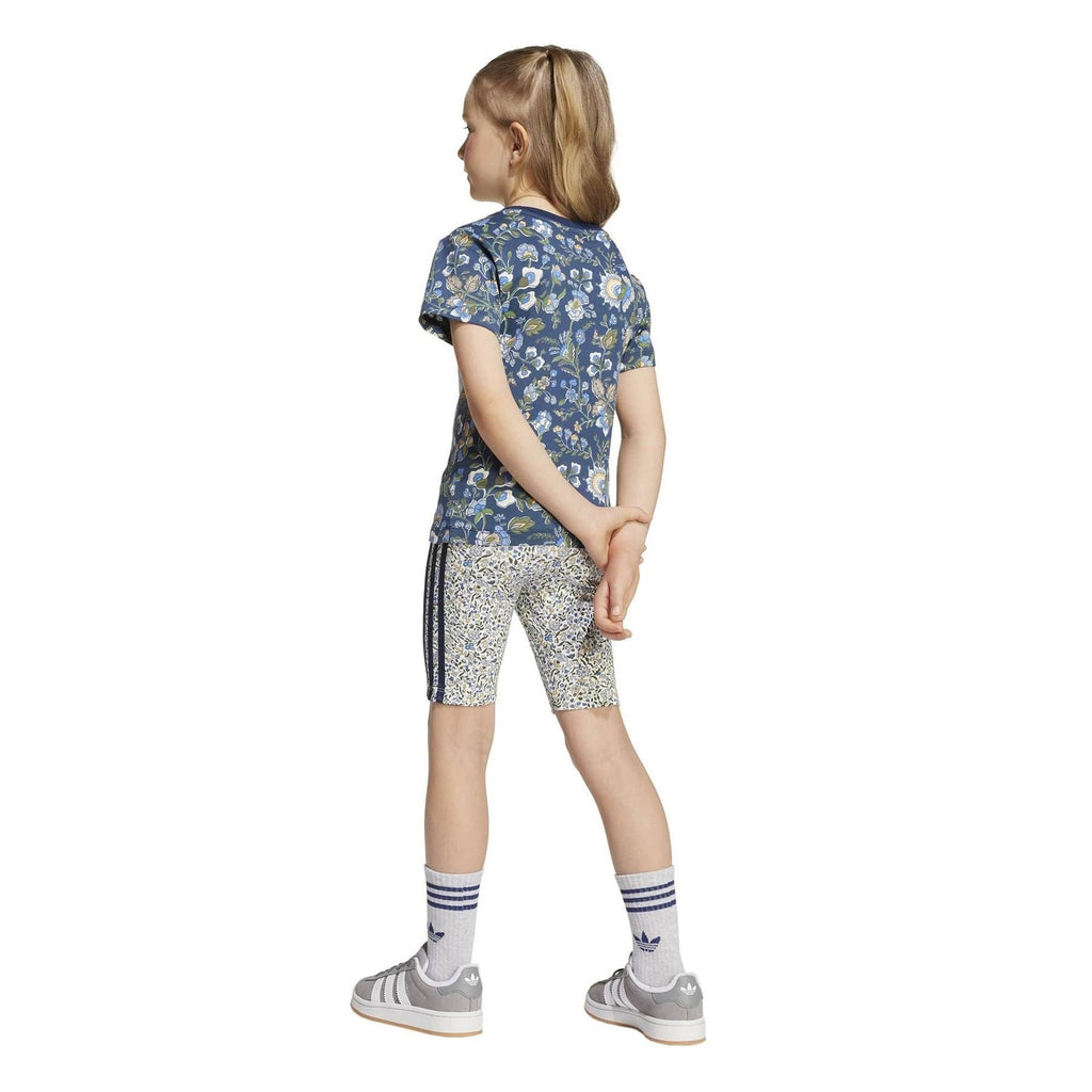 Kids' navy floral t-shirt and shorts set, rear view
