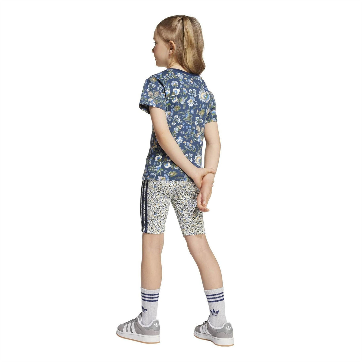 Kids' navy floral t-shirt and shorts set, rear view