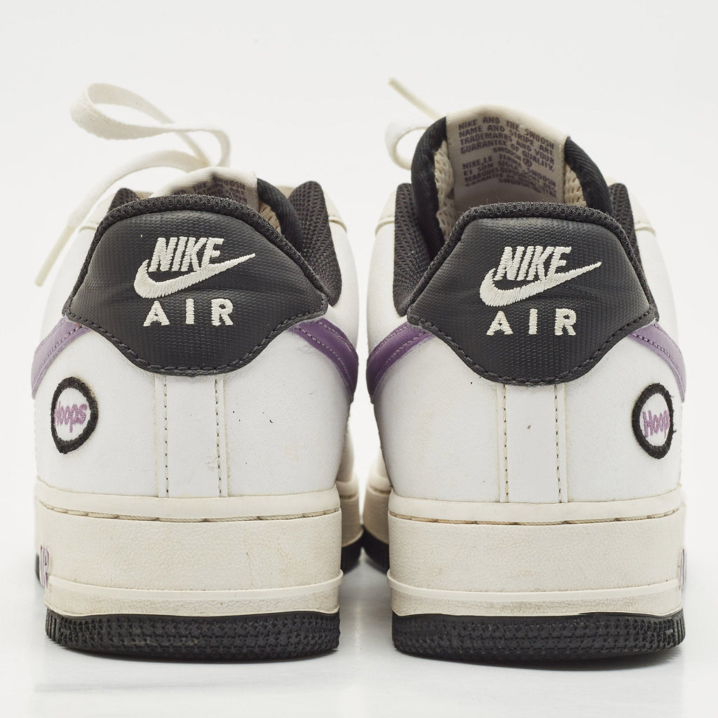 Nike White/purple Leather Air Force 1 Low Hoops White Canyon Purple Sneakers