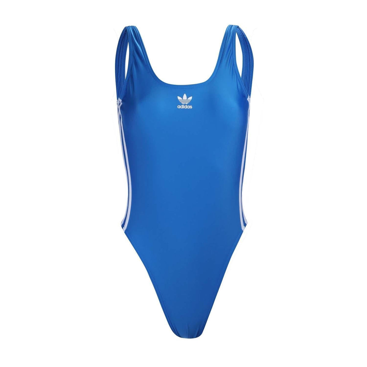 Blue one-piece swimsuit with adidas Originals logo and side 3-stripe detail