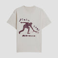 Cream graphic T-shirt with purple Brain Dead Adidas text and robot print