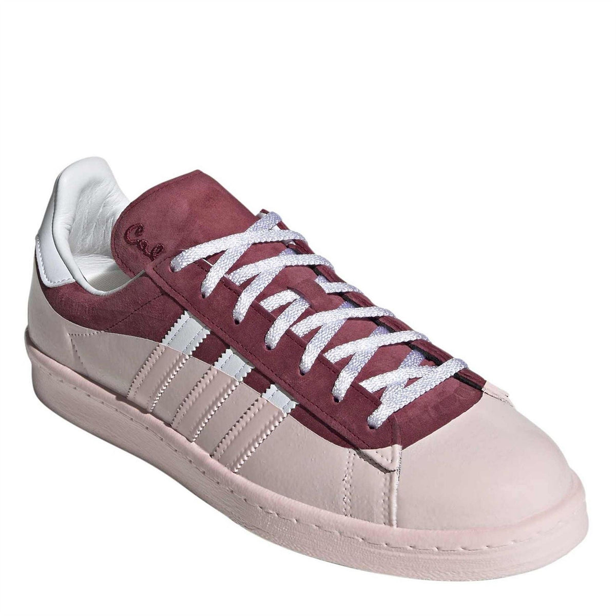 Burgundy suede and off-white leather low-top trainers with white lace-up and stripes