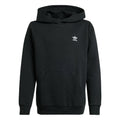Black juniors pullover hoodie with hood, kangaroo pocket, and small adidas logo