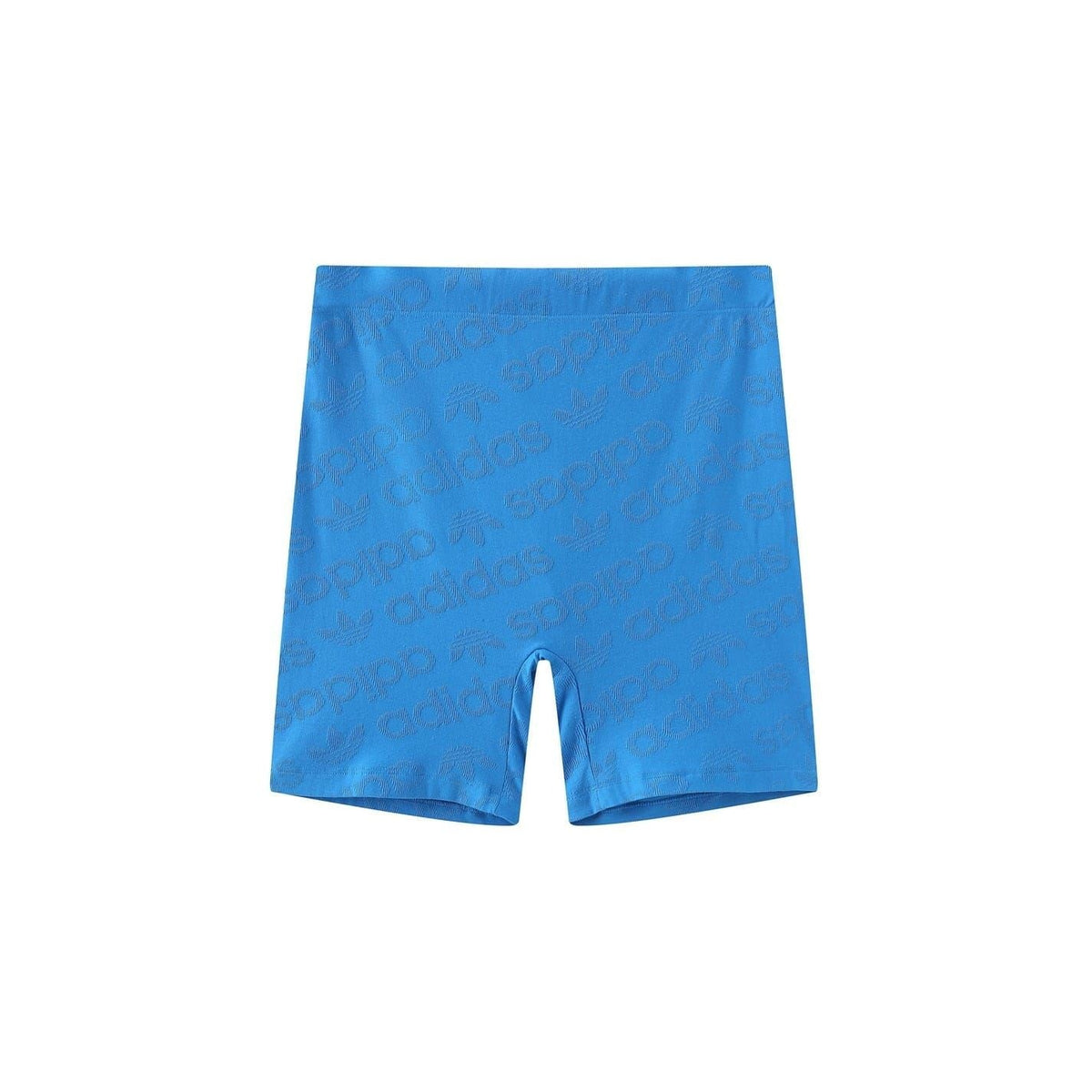 Blue biker shorts with all-over adidas Originals logo print