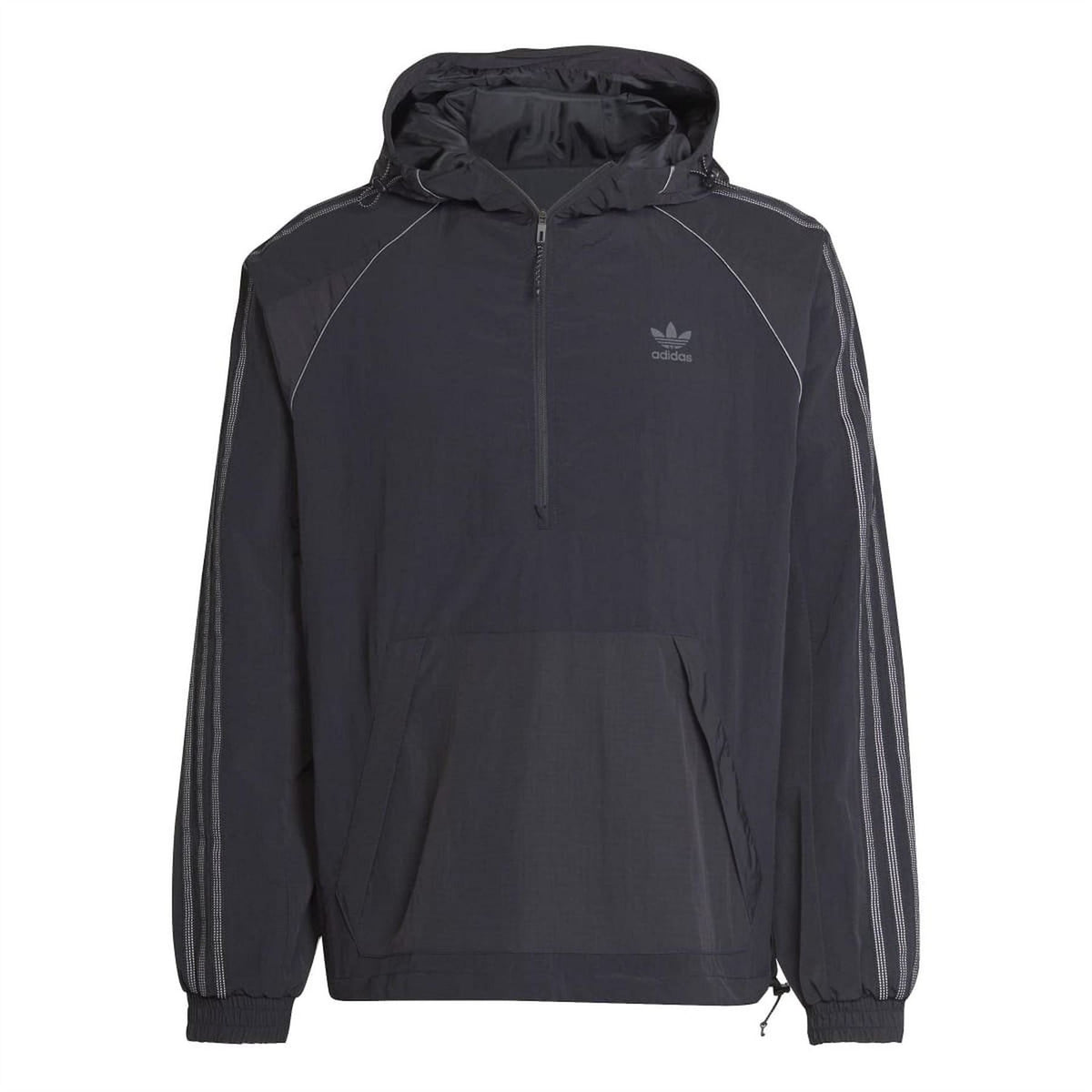 Black adidas hooded jacket with full zip front and kangaroo pocket