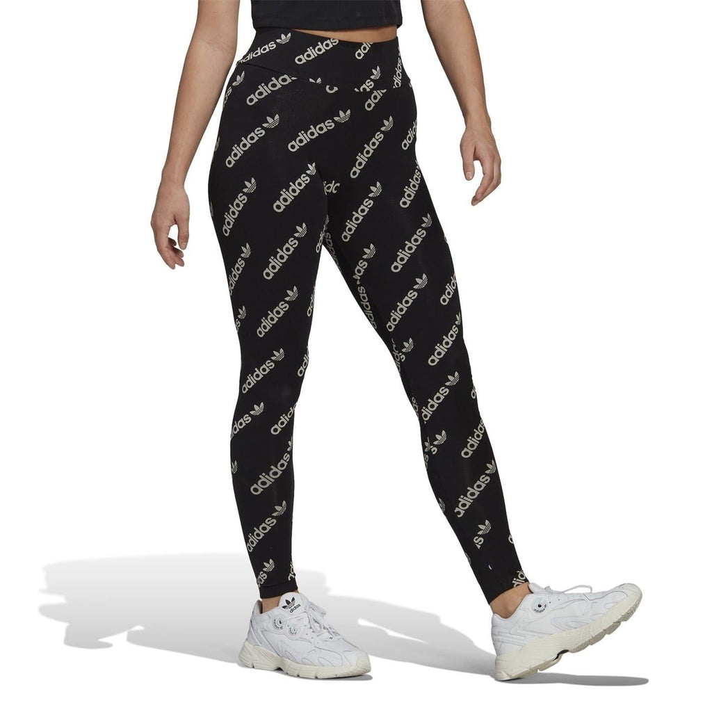 Black adidas Originals logo leggings with high-rise waistband and slim leg
