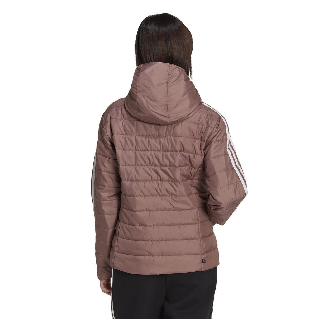 Hooded short slim-fit puffer jacket, back view with adjustable hood