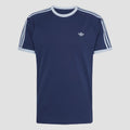 Indigo adidas Originals crew-neck T-shirt with white shoulder stripes and chest logo