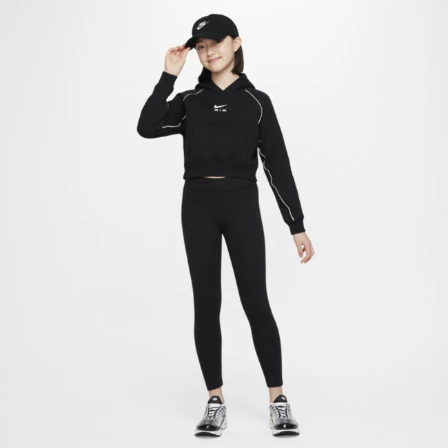 Nike NSW Air Hoodie Girls Black French Terry Long Sleeve Cropped Active GBO19
