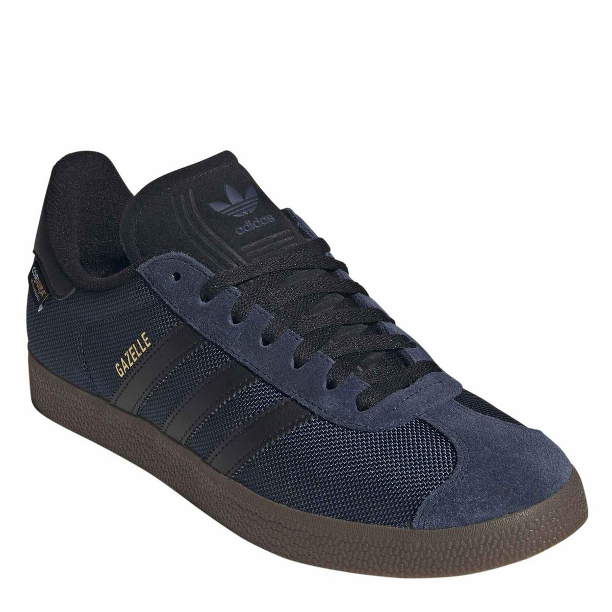 Gazelle OG lace-up sneakers with dark suede heel tab, textured mesh upper, brown sole