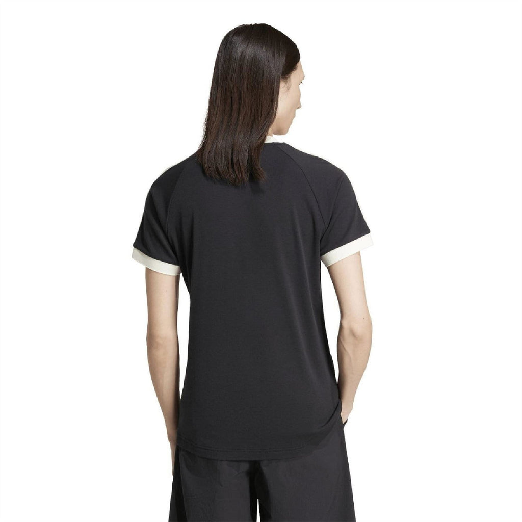 Black adidas Originals T-shirt, back view with white-trim raglan sleeves