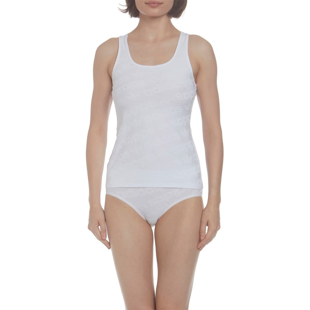 adidas Originals logo vest featuring all-over branding, sleeveless design, and casual fit, perfect for sporty streetwear style
