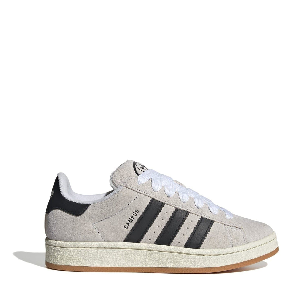 adidas Originals Campus 00s low top sneakers in light gray with black stripes and white laces