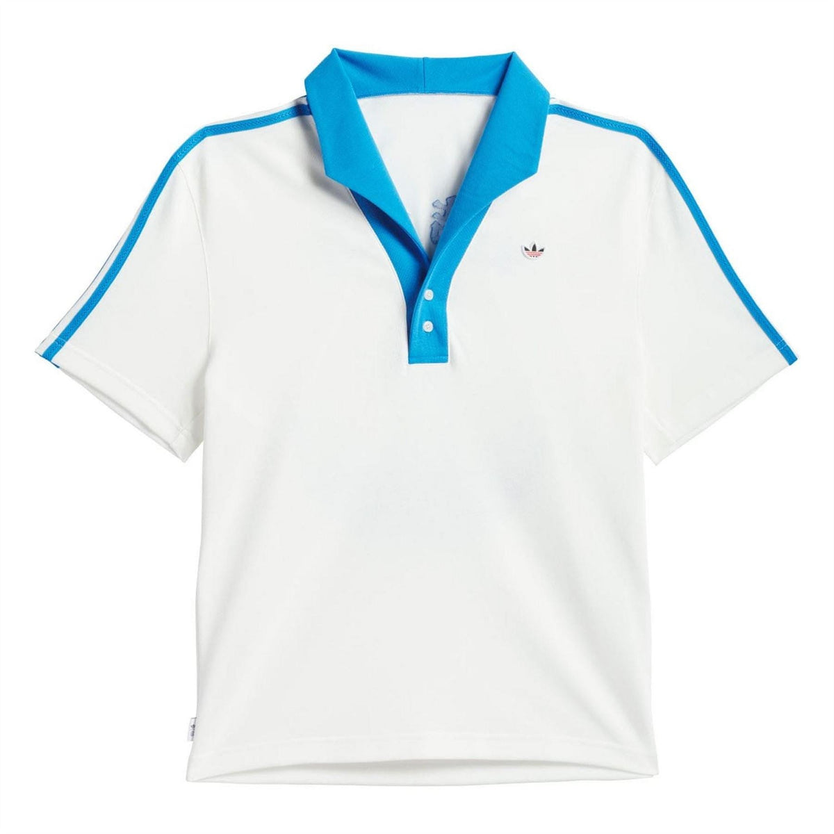 adidas Originals CLOT white piqué polo shirt with blue collar and sleeve stripes