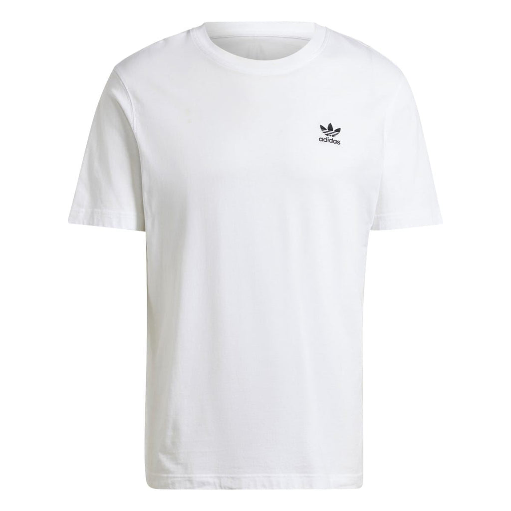 White crew-neck T-shirt with small adidas logo on left chest, short sleeves