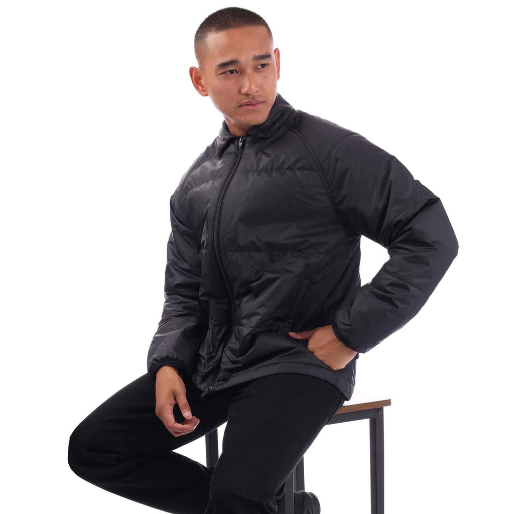adidas Originals insulated coach jacket in black, long sleeves and full-zip front