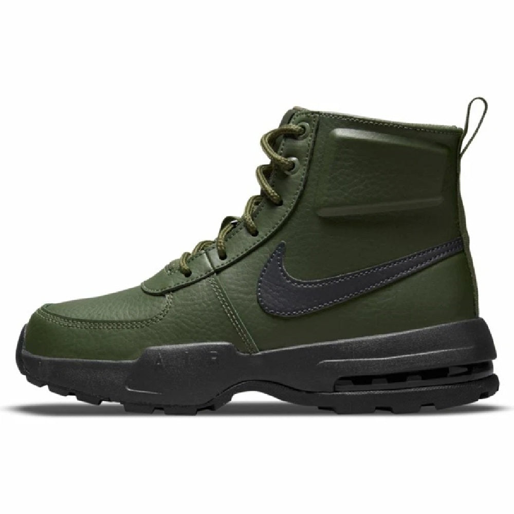 Olive green lace-up mid-top boot with Nike swoosh and chunky black outsole